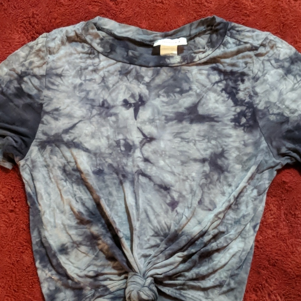 Black and grey tie dye shirt.